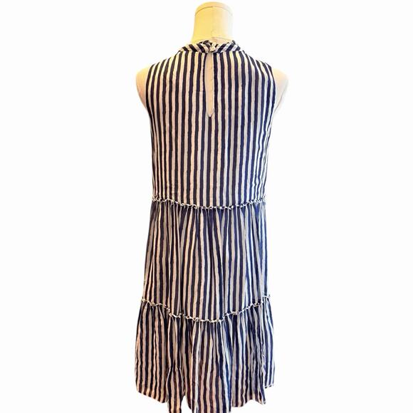 Oliphant Tuckernuck Tiered Dress Size Small Blue Stripe Sleeveless Silk Blend - Picture 3 of 10